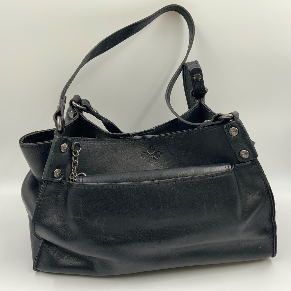Patricia Nash Black Leather Shoulder Bag Tote with Removable Pouch and Studs